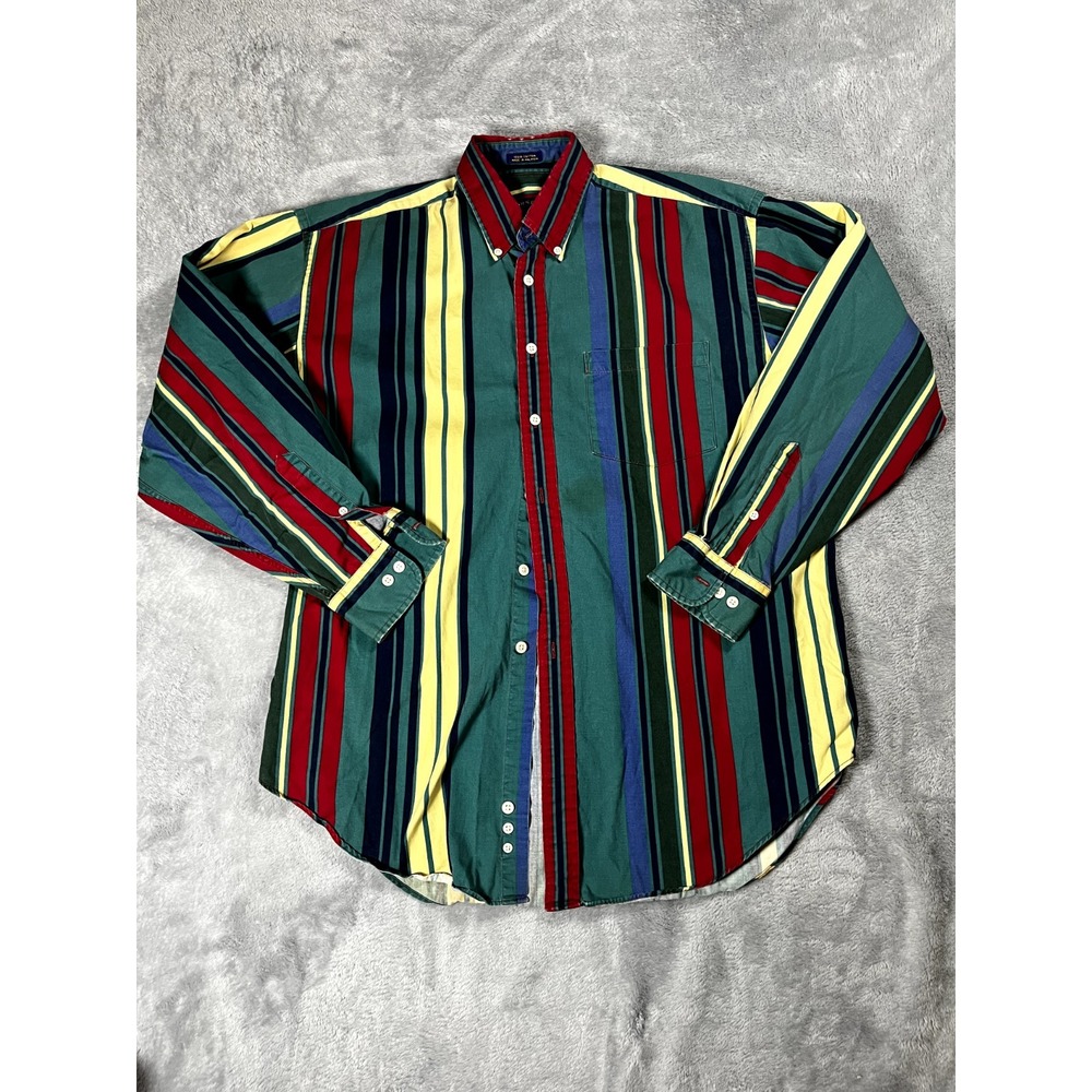 VTG 90s Norsport Mens Medium Button Down Shirt  Faded Rainbow Striped Sailing